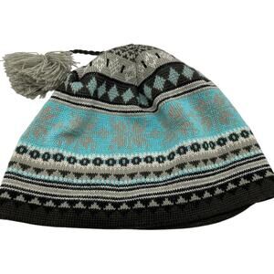 Chaos Blue & Gray Fair Isle Wool Blend Ski Hat Adult OS Tassel Outdoors Nordic